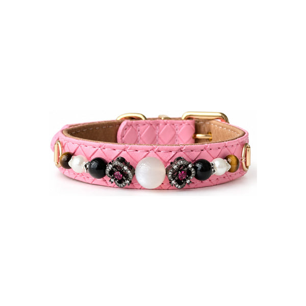 Pink Blossom Natural Stone Beaded Pet Collar
