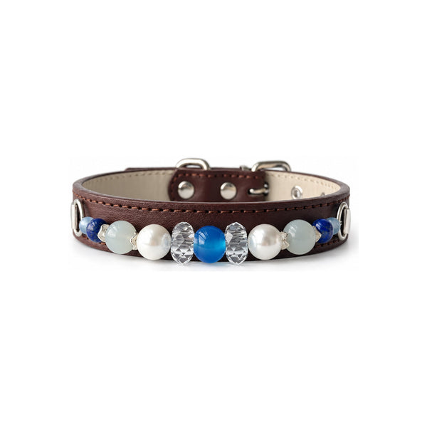 Blue Pearl Natural Stone Beaded Pet Collar