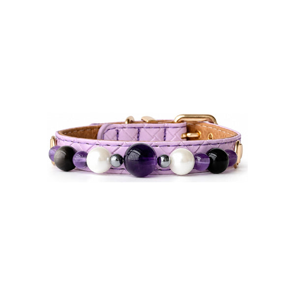 Violet Pearl Natural Stone Beaded Pet Collar