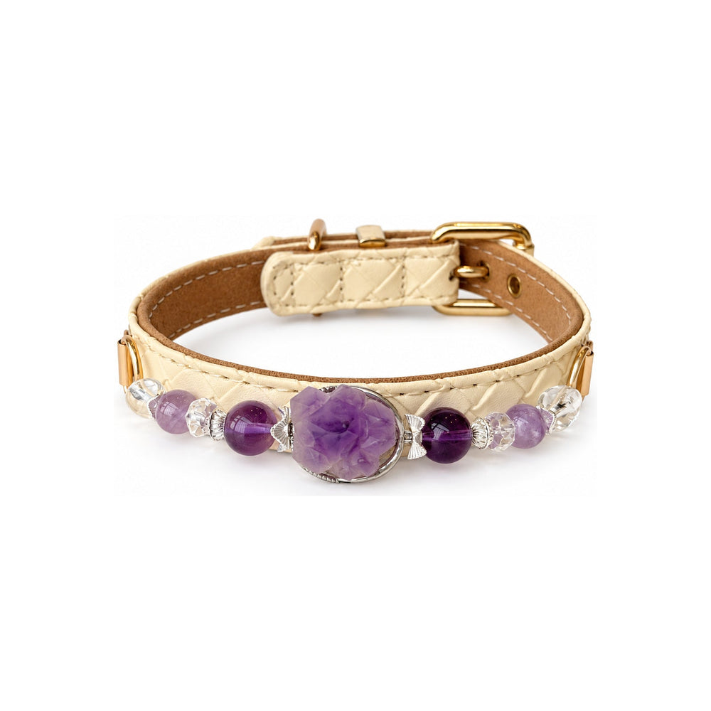 Amethyst Crest Beaded Pet Collar