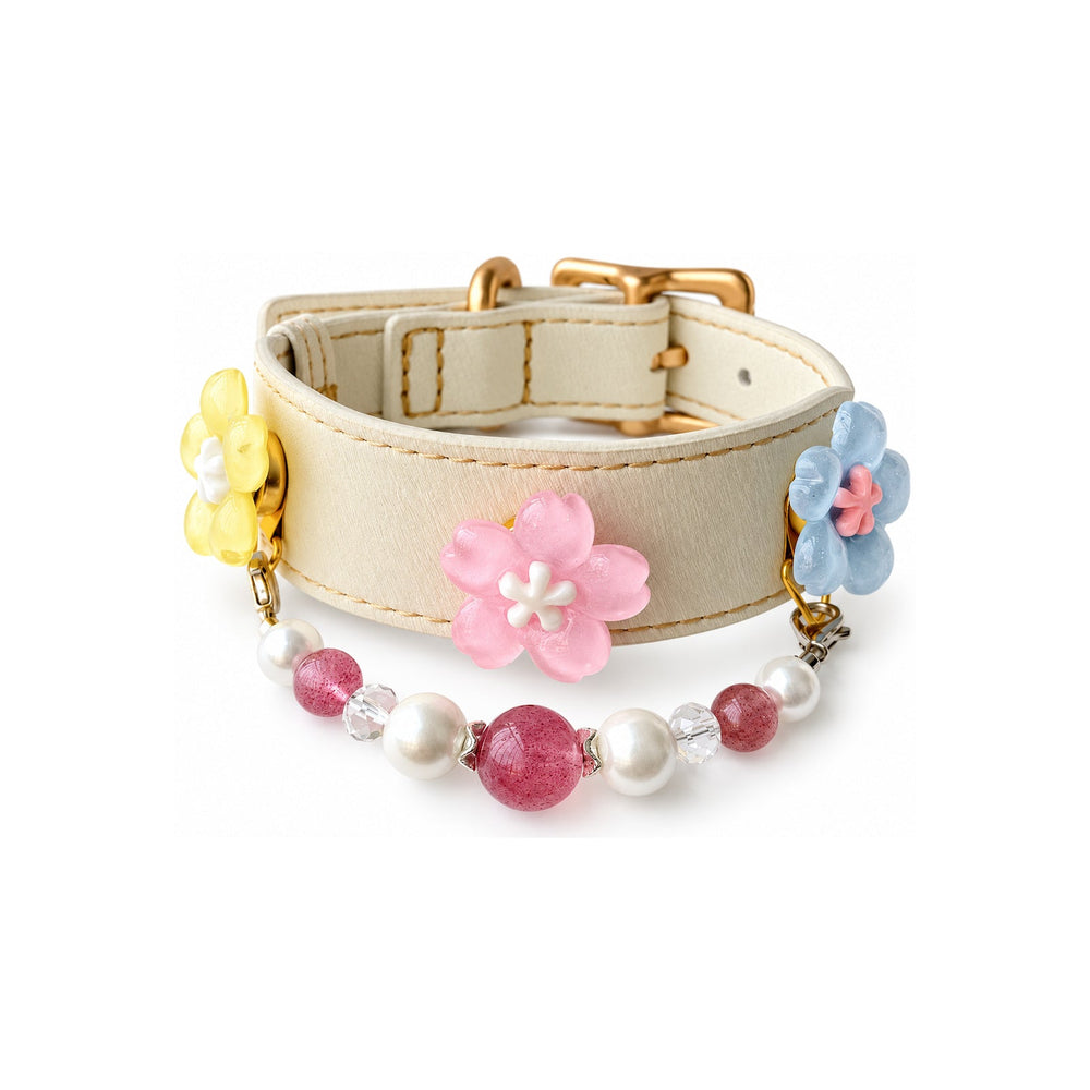 Strawberry Pearl Blossom Beaded Pet Collar
