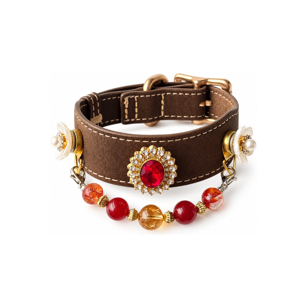 Golden Scarlet Crest Beaded Pet Collar