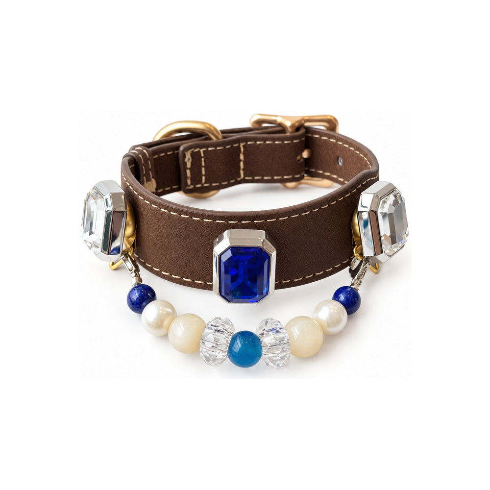 Halsband für Haustiere aus facettierten "Blue Moon Pearl"-Perlen