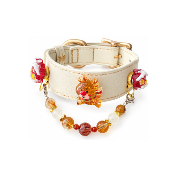 Golden Reindeer Snow Beaded Pet Collar