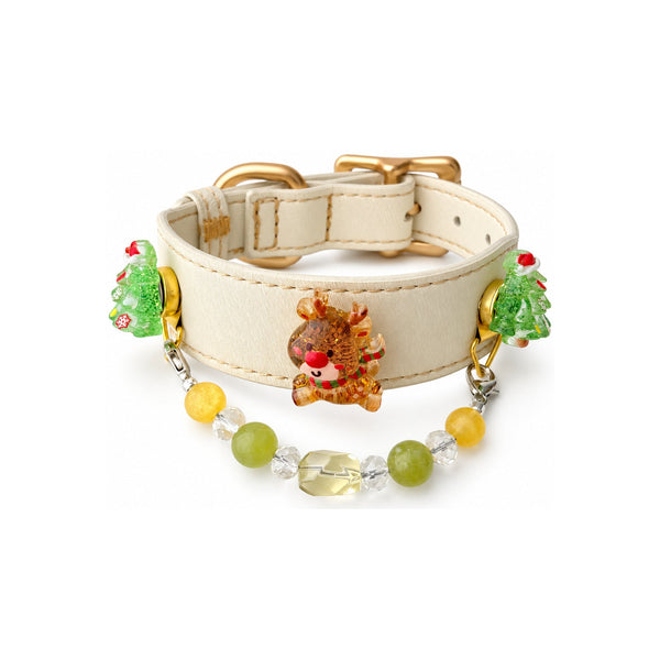 Lemon Reindeer Grove Beaded Pet Collar