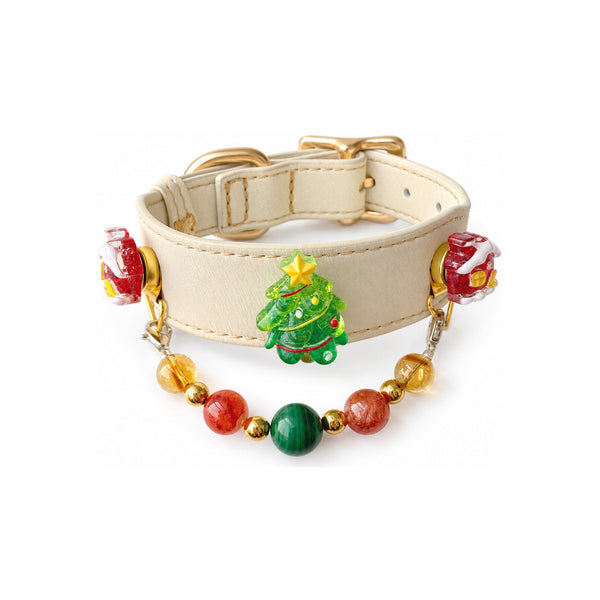 Malachite Christmas Cream Beaded Pet Collar