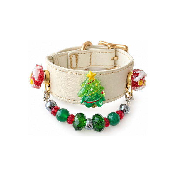 Evergreen Christmas Cream Beaded Pet Collar