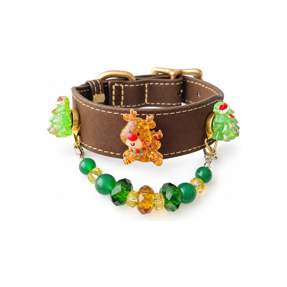 Golden Reindeer Grove Beaded Pet Collar