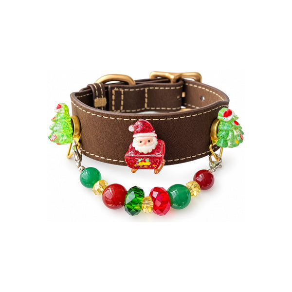 Santa Evergreen Sleigh Beaded Pet Collar