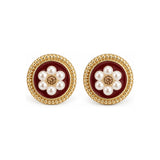 Burgunderrote florale Ohrstecker in Perlenoptik — Romantischer Statement-Schmuck