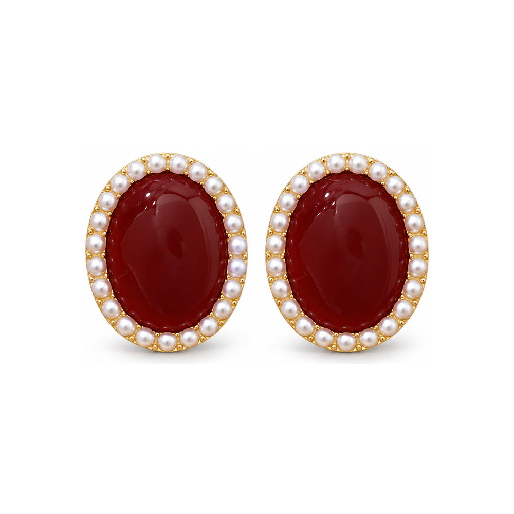 Burgundy Oval Halo Stud Earrings