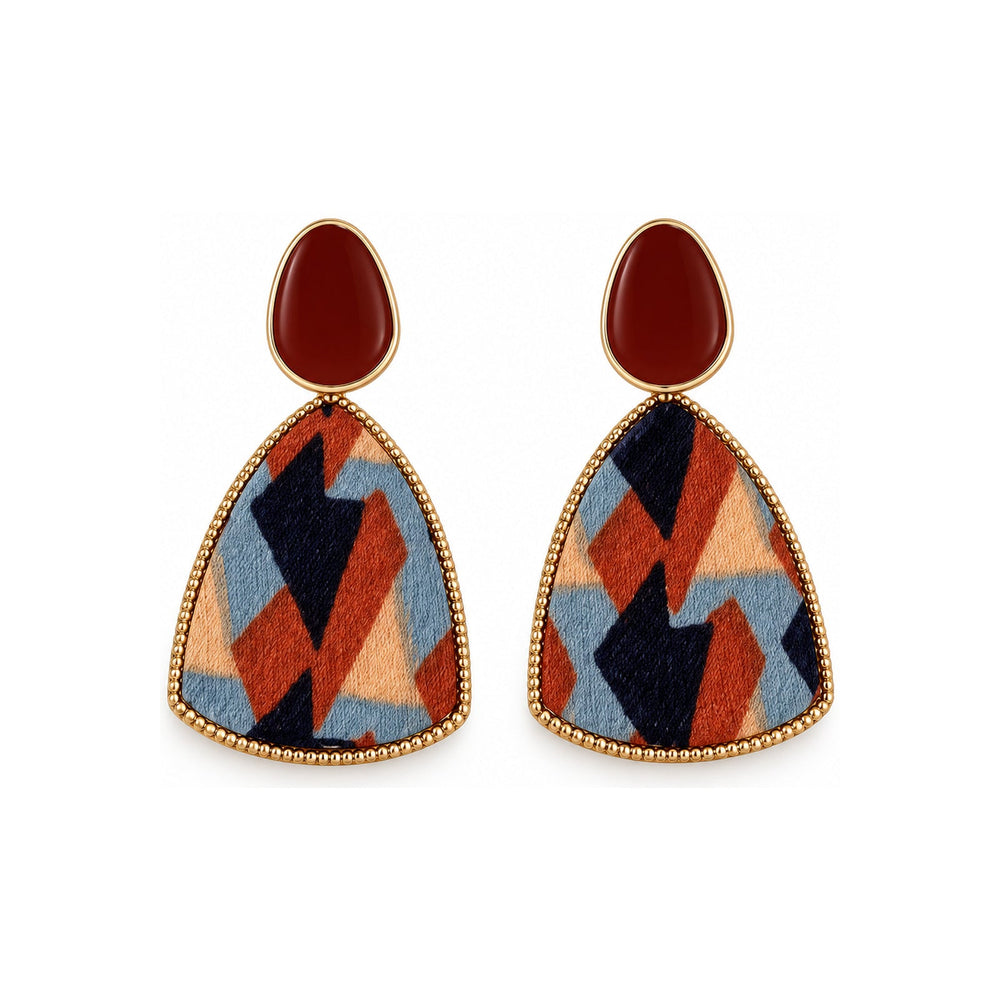 Burgundy Geometric Pattern Drop Earrings