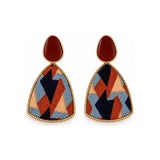 Burgundy Geometric Pattern Drop Earrings
