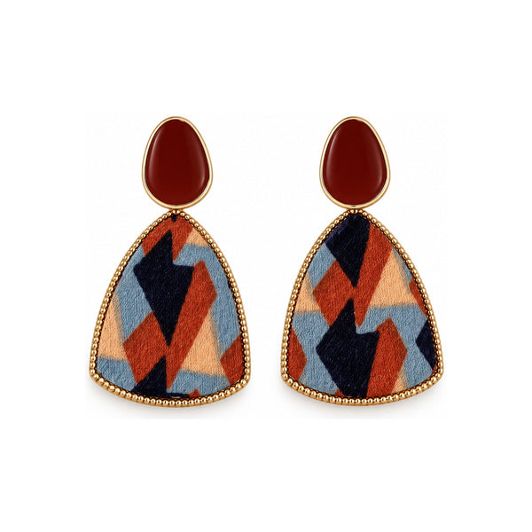 Burgundy Geometric Pattern Drop Earrings