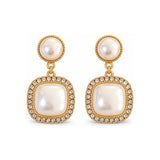 Square Pearl-Look Halo Drop Earrings — Modern Sparkling Jewelry