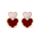 Burgundy Double Heart Drop Earrings