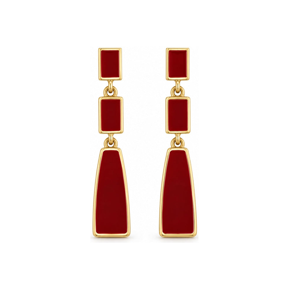 Burgundy Geometric Tiered Drop Earrings