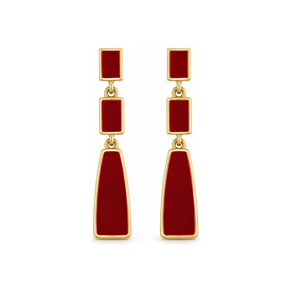 Burgundy Geometric Tiered Drop Earrings