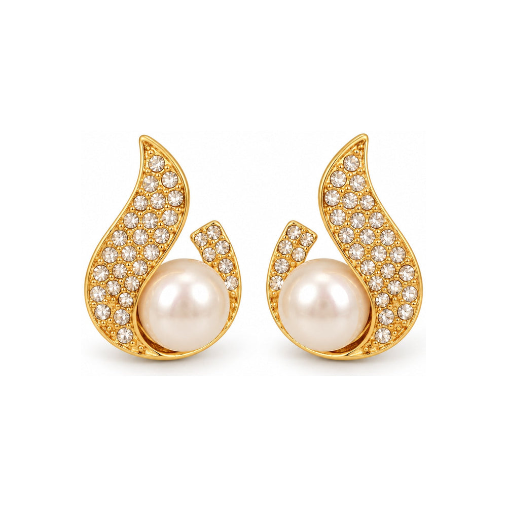 Gold-Tone Teardrop Pearl-Look Stud Earrings — Elegant Everyday Jewelry