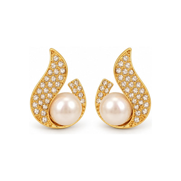 Gold-Tone Teardrop Pearl-Look Stud Earrings — Elegant Everyday Jewelry