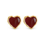Burgundy Heart Gold-Tone Stud Earrings