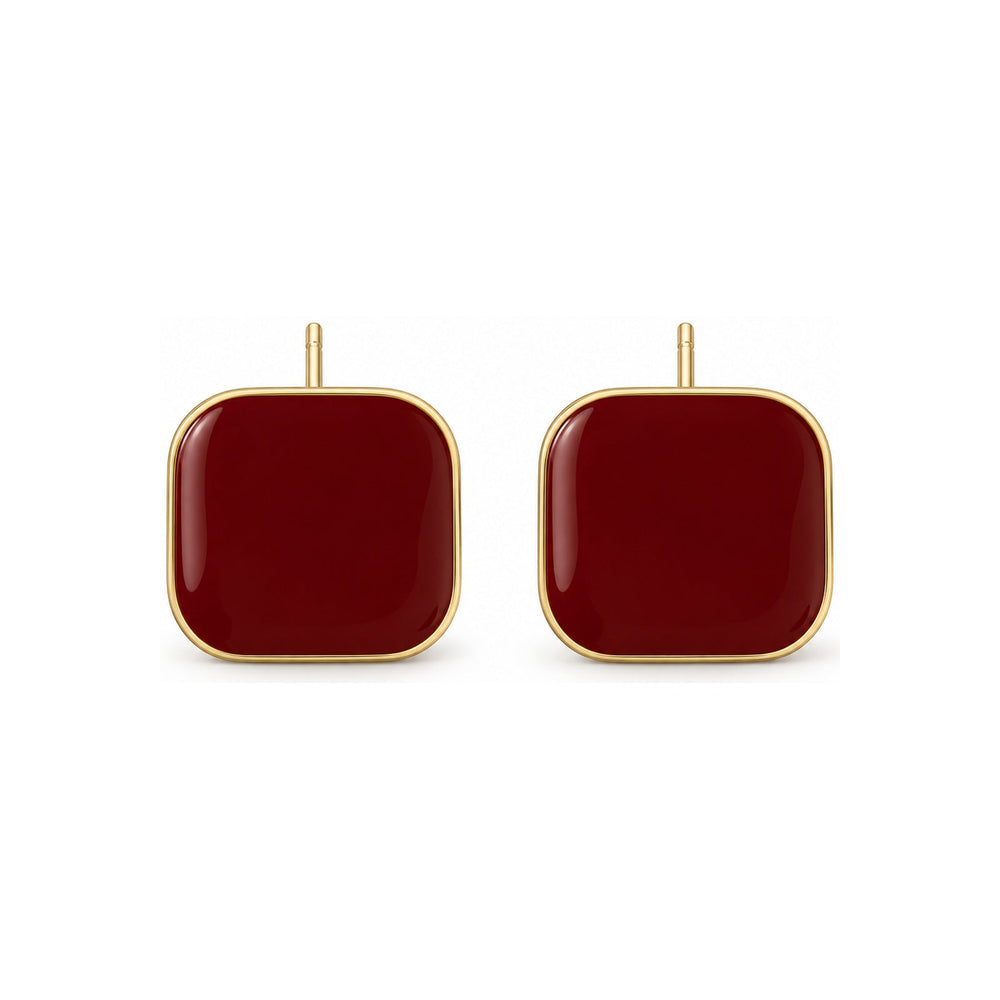 Burgundy Rounded Square Stud Earrings