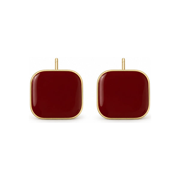 Burgundy Rounded Square Stud Earrings