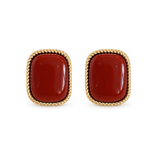 Burgundy Rectangle Gold-Tone Stud Earrings