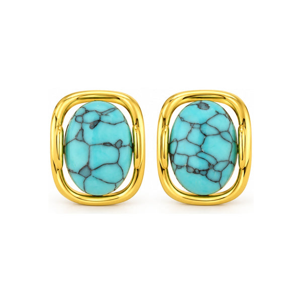 Turquoise-Tone Openwork Frame Stud Earrings