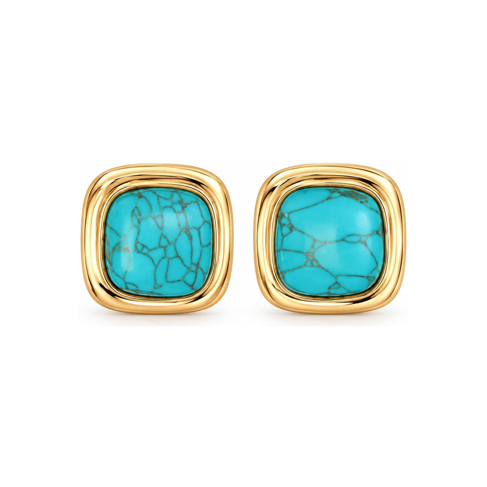 Turquoise-Tone Cushion Square Stud Earrings