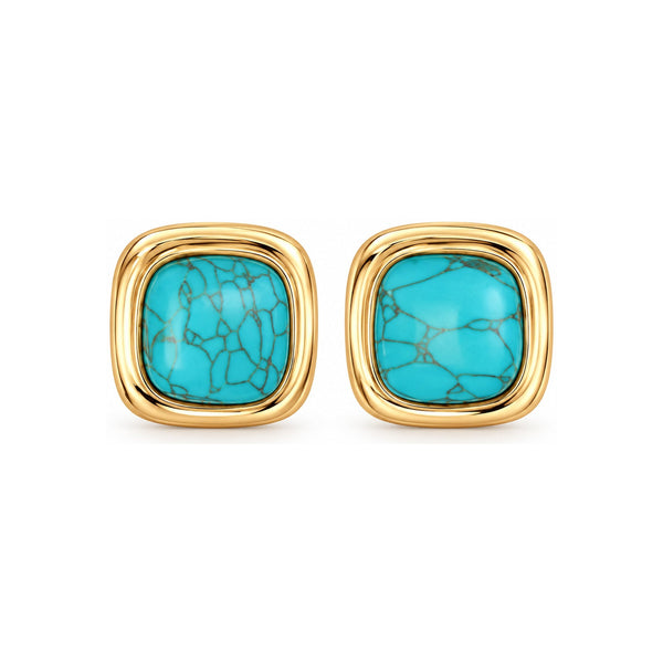 Turquoise-Tone Cushion Square Stud Earrings