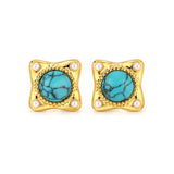 Turquoise-Tone Pearl-Look Corner Stud Earrings — Boho Chic Jewelry