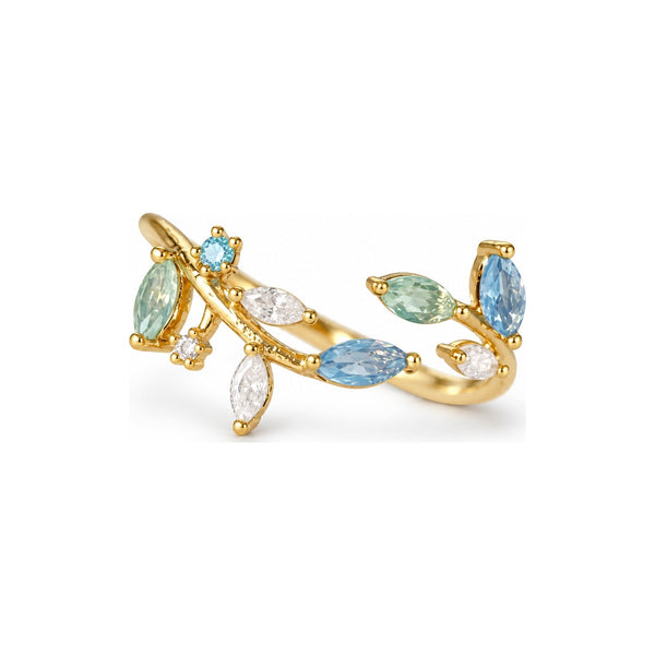 Blue Green Leaf Vine Adjustable Ring