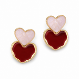 Burgundy Double Heart Drop Earrings