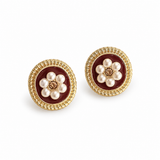 Burgunderrote florale Ohrstecker in Perlenoptik — Romantischer Statement-Schmuck