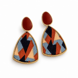 Burgundy Geometric Pattern Drop Earrings