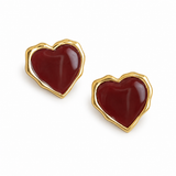 Burgundy Heart Gold-Tone Stud Earrings