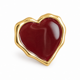 Burgundy Heart Gold-Tone Stud Earrings