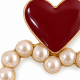 Burgundy Heart Pearl-Look Hoop Drop Earrings — Romantic Statement Jewelry