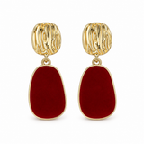 Burgundy Oval Gold-Tone Drop Earrings