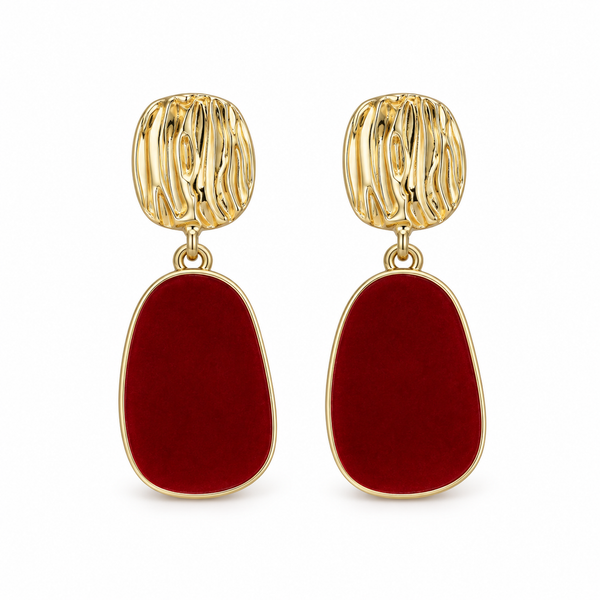 Burgundy Oval Gold-Tone Drop Earrings