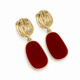 Burgundy Oval Gold-Tone Drop Earrings