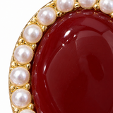Burgundy Oval Halo Stud Earrings