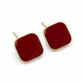 Burgundy Rounded Square Stud Earrings