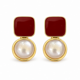 Burgundy Square Pearl-Look Drop Earrings — Bold Romantic Jewelry