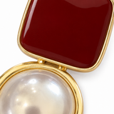 Burgundy Square Pearl-Look Drop Earrings — Bold Romantic Jewelry