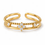 Verstellbarer Ring mit klarem Blumen-Doppelband