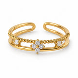 Verstellbarer Ring mit klarem Blumen-Doppelband