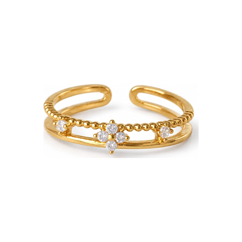Verstellbarer Ring mit klarem Blumen-Doppelband