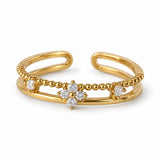Verstellbarer Ring mit klarem Blumen-Doppelband
